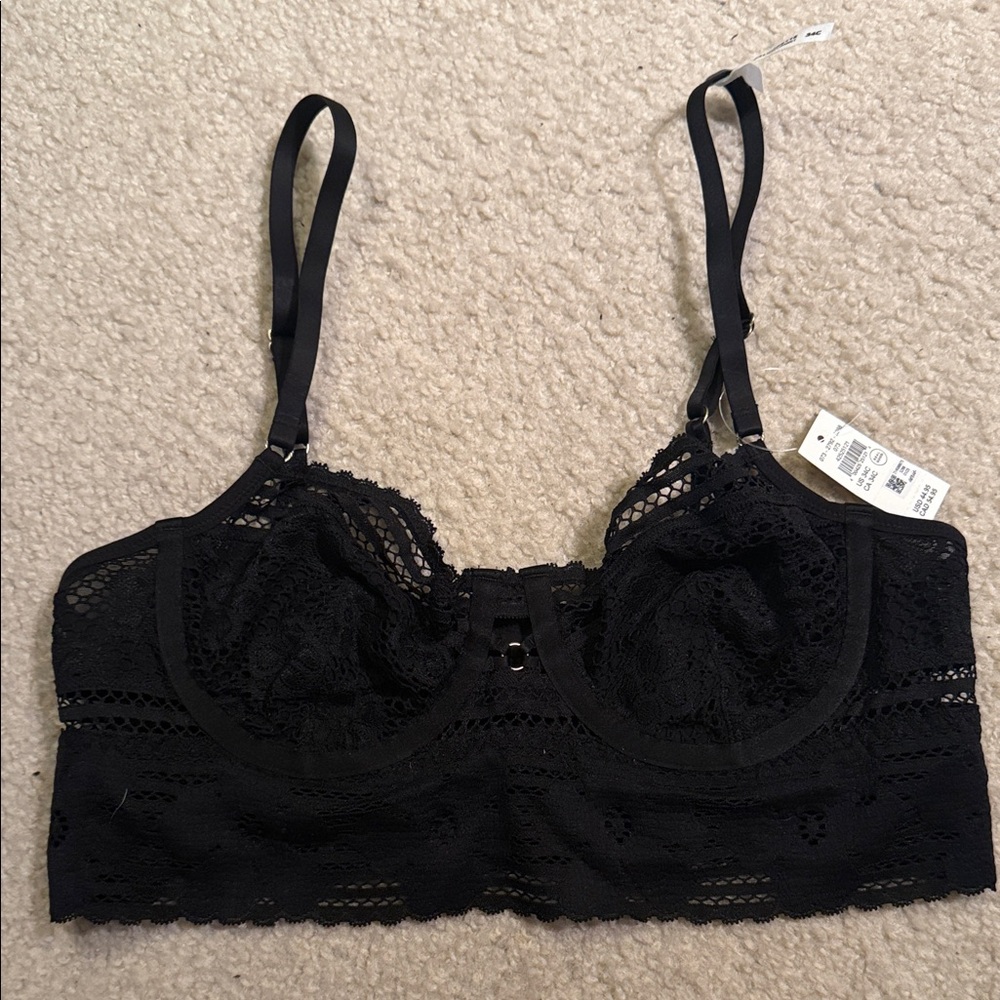 NWT Aerie Black Lace Balconette Bra - Size 34C